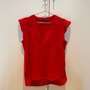 Zara Red Flutter Sleeves Top